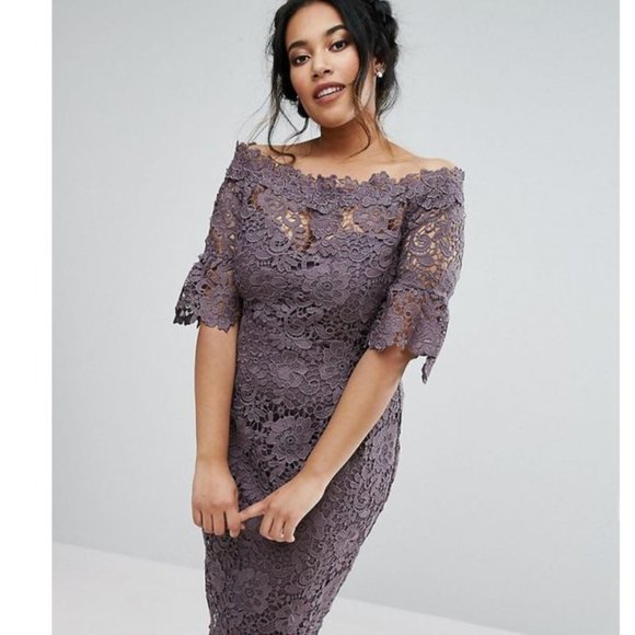 NWT Paper Dolls bardot crochet dress with fluted sleeves - Picture 1 of 14